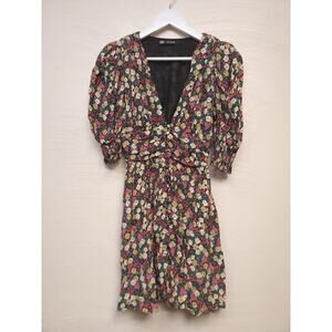 Zara Floral Dress New Size S Short V Neck Summer Micro Flowers Multicolor Black